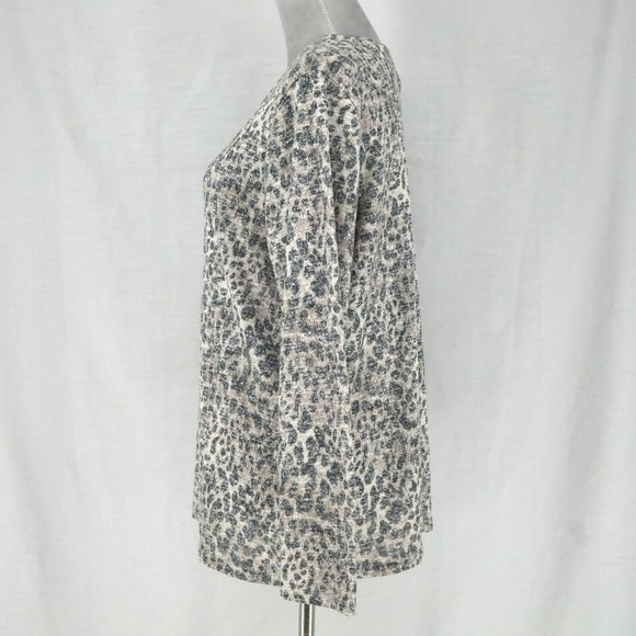 Chicos Sweater 3 Womens XL 16 Gray Ivory Metallic Knit Animal Print Coastal - Picture 12 of 14